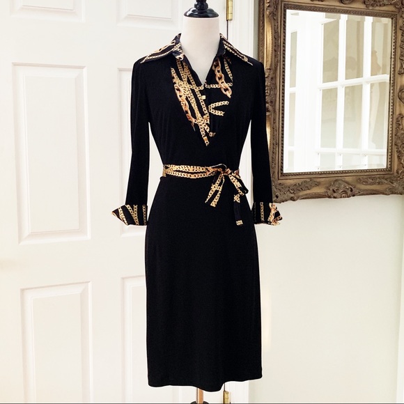 Cache Dresses & Skirts - Cache Black Long Sleeve Shirt Dress Chain Print
